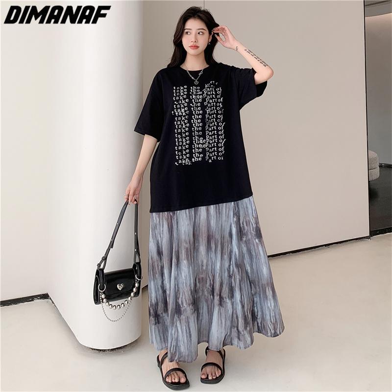 Dimanaf Summer Shirt Dress Women Loose Dress Chiffon Beach Floral Casual Vintage Female Dresses O-Neck