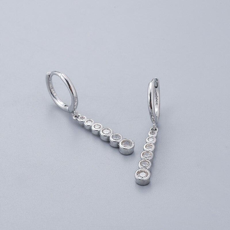 925 Sterling Silver Zircon Long Hoop Earrings Simple Light Luxury Golden Silver French Earrings