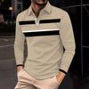 Мужская рубашка для гольфа, повседневная спортивная, с V-образным вырезом, ребристый воротник, с длинным рукавом, модная, повседневная, однотонная, однотонная, весна-лето, стандартная посадка