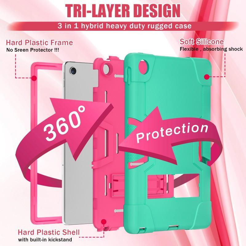 Shockproof Silicone Tablet Case With Stand Lenovo M10 Plus 10.6 Inch Kids Friendly Back Cover Black Blue Rose Gold Mint Green