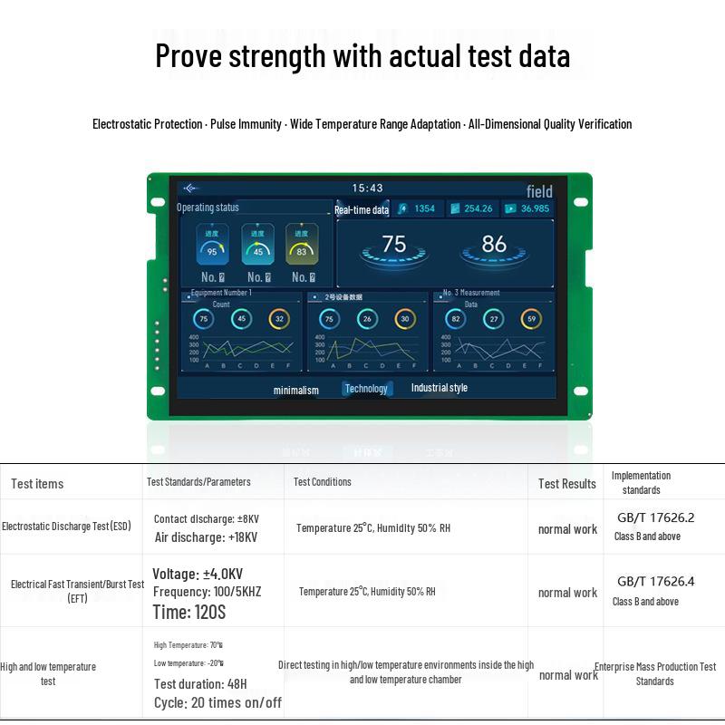 Hengyuwei 7" Touch Display, Ultra-Wide Temp -40-80°C, for Energy Storage Power 485 Communication.