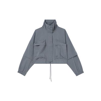 Спортивная техническая куртка однотонная с воротником-стойкой на молнии с коротким рукавом женская куртка серо-лилового цвета DV8488-050