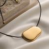 Geometric Square Curved Pendant Long Necklace 18K Gold Plated Black Rope Chain