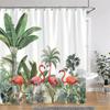 Tropical Botanical Jungle Animal Shower Curtain Coconut Flamingo Giraffe Bluebird Polyester Fabric Shower Curtain Bathroom Decor