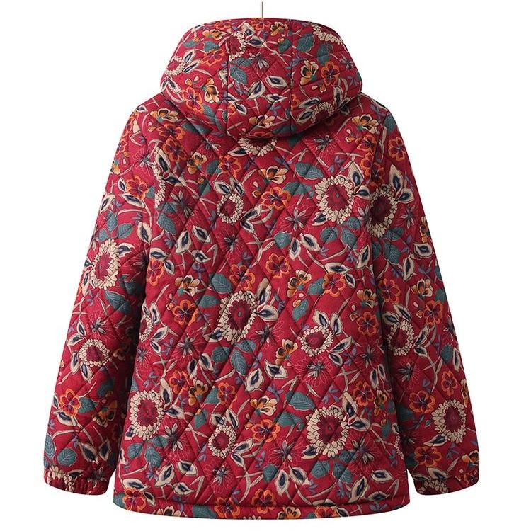 Осенне-зимняя куртка с хлопковой подкладкой, теплая куртка с капюшоном и цветочным принтом, женская зимняя куртка с толстой бархатной подкладкой из хлопка
