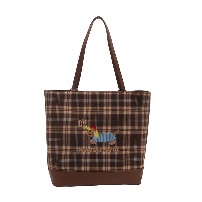 Новая клетчатая сумка-тоут с рисунком щенка, рюкзак в корейском стиле, вместительная сумка подмышкой, простая дорожная сумка для девочек