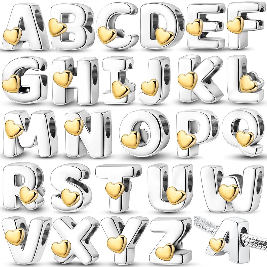 925 Sterling Silver Diy Alphabet Charms Beads Love Heart Letter Gift Dangle Fit Originalfashionbracelet Bangle Jewelry Marking