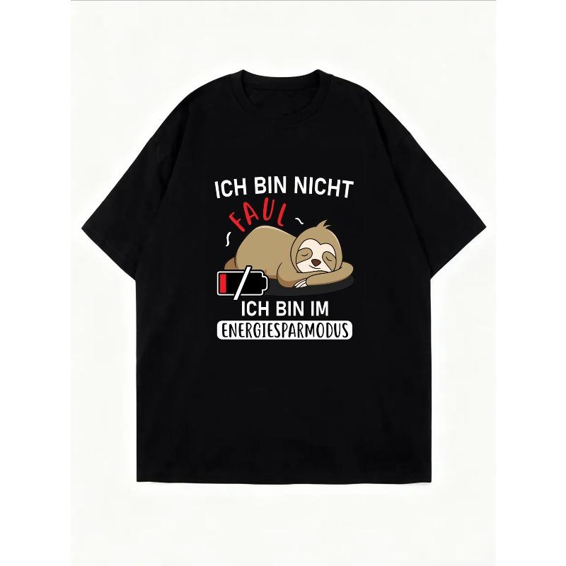 White T-Shirt With Sloth And Battery Design I Am Not Lazy I Am In Power Saving Mode Graphic Tee For Casual Wear