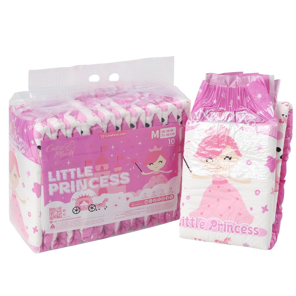 Набор подгузников для взрослых CutiePlusU (10 штук) с этикетками, Максимальная ночная впитываемость - Принцесса (M, Размер 71-96см)
