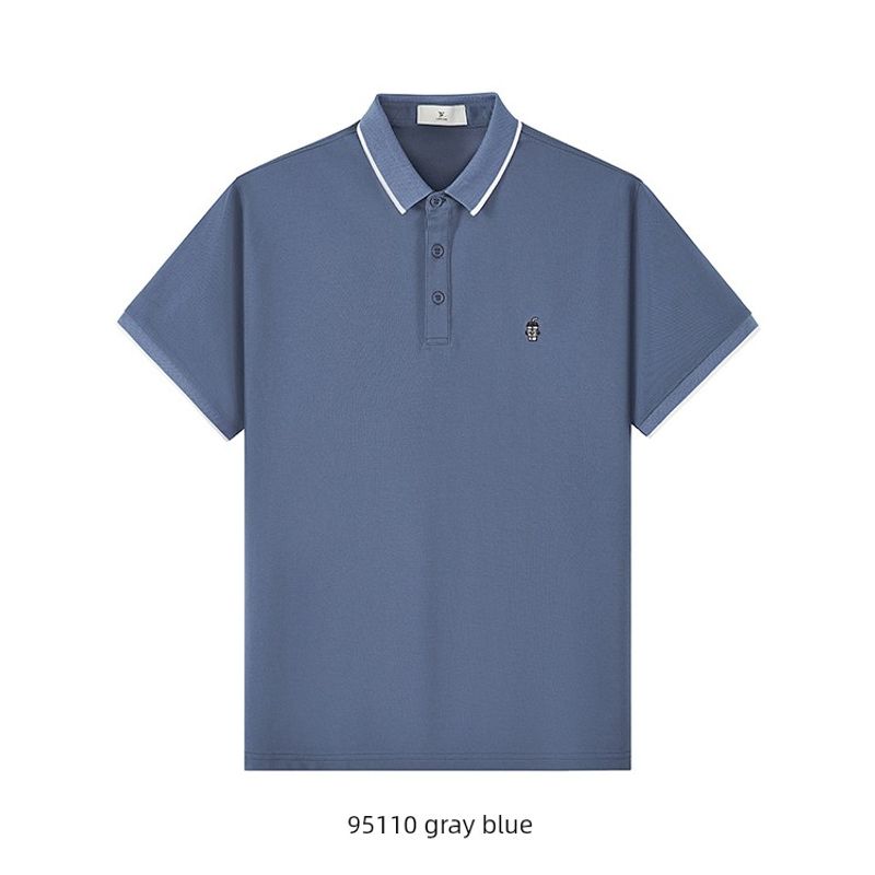 American-Style Casual Embroidered Color-Blocked Lapel Knit Polo Shirt for Men, Short-Sleeve Summer Collared T-Shirt, Export Men's Clothing