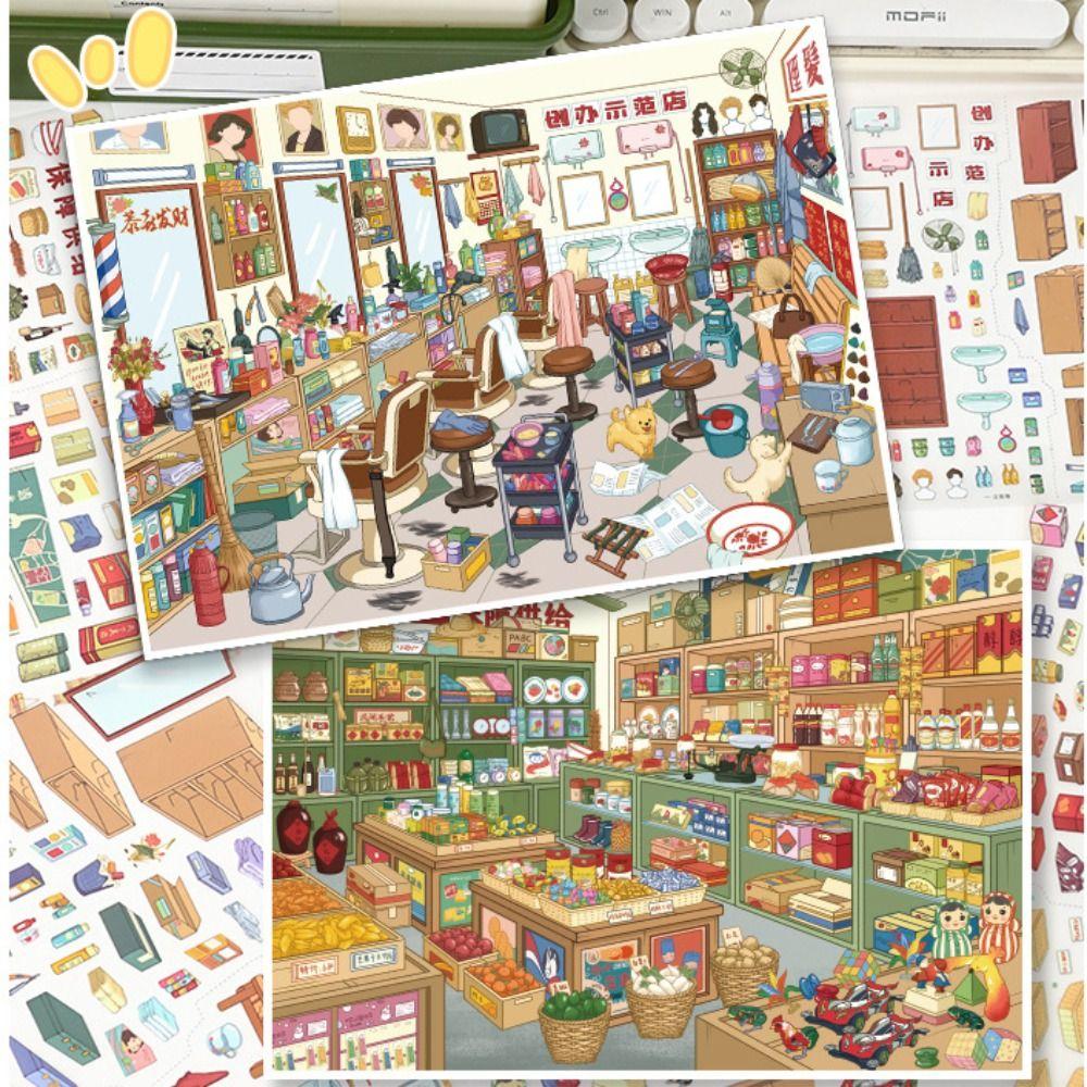3D Barber Shop Sticker 2 Themes 3D Landscape Sticker Children Activity