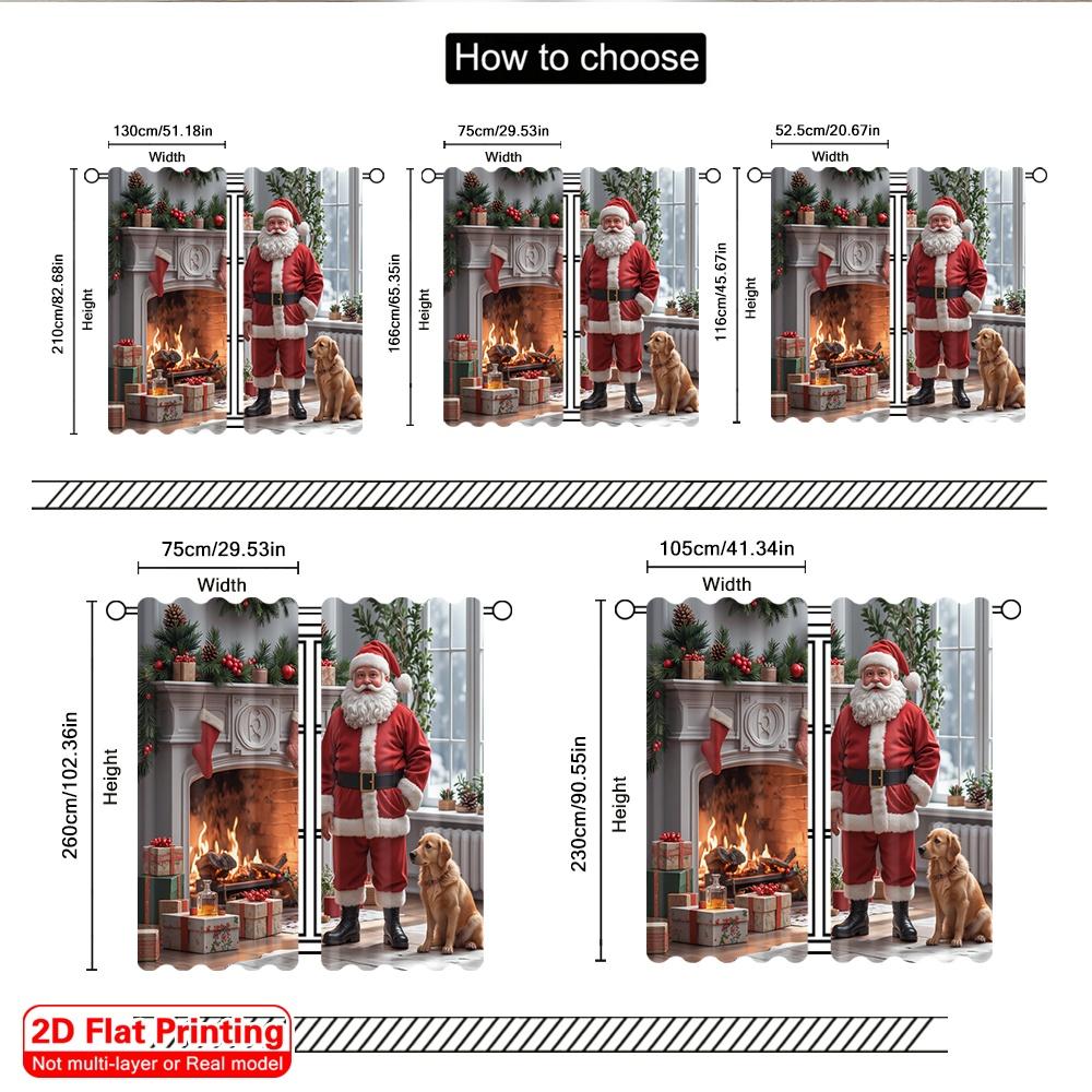 2pcs 2D Flat Printing Merry Christmas Popular Curtain Christmas Santa Cozy Fireplace Polyester Without Electricity Festive