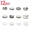 12Pcs/Set Carved Silver Adjustable Toe Rings Set Sexy Charm Open Foot Finger Ring Jewelry Accessories Gift