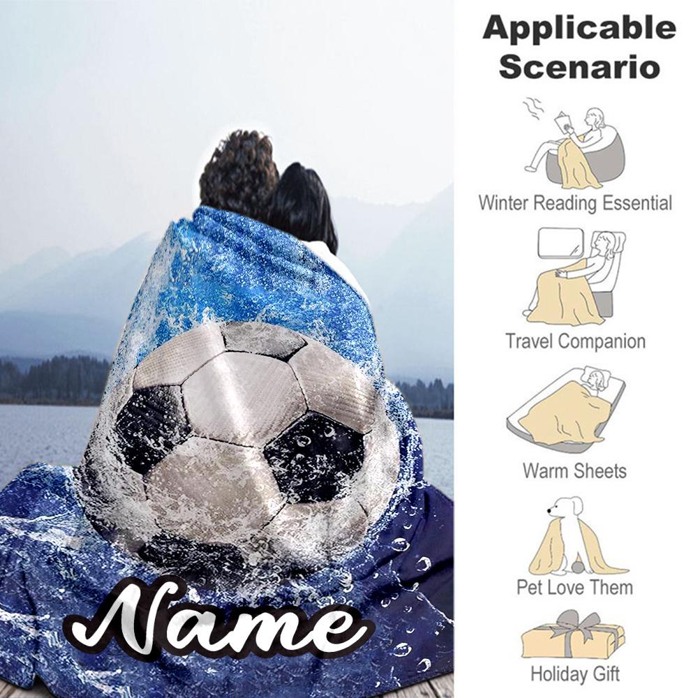 Water Football Personalized Text Blanket Gift Personalized Blanket Ultra-Soft Versatile for Office Seaside Living Room Sofa Four Seasons Multipurpose