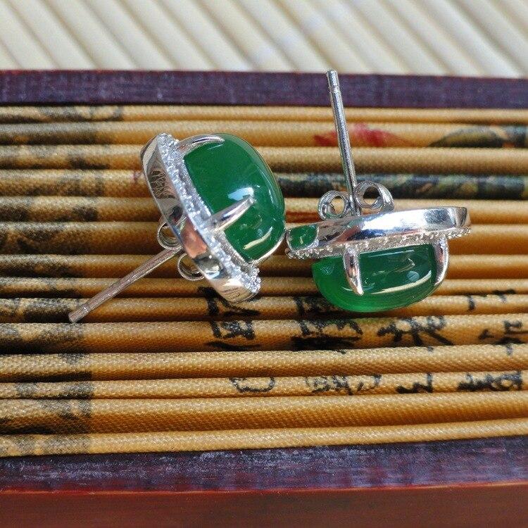 S925 Pure Silver Zircon Inlaid Chalcedony Pure Chrysoprase Ring Oval Earrings Earrings YR2