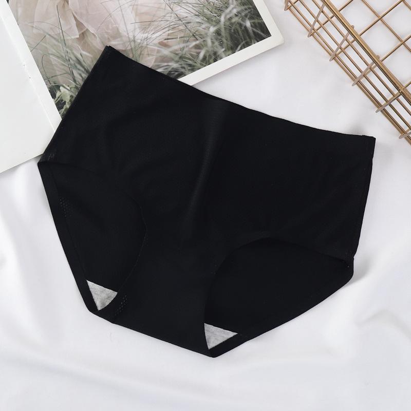 Женские бесшовные трусы-слипы средней посадки из ледяного шелка с дышащими отверстиями и хлопковой ластовицей