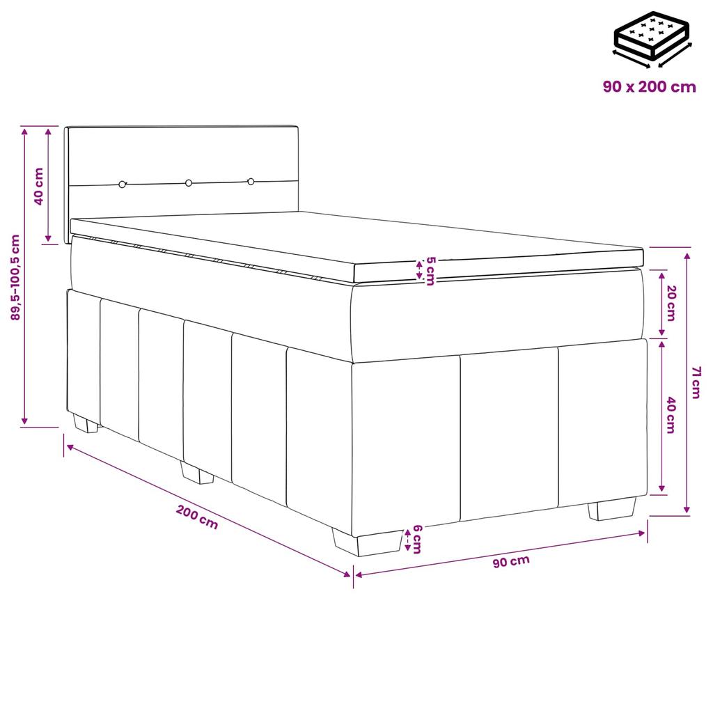 Box Spring Bed with Mattress and Headboard Blue 90 x 200 cm Fabric