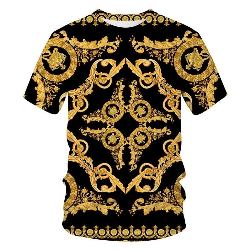 Men's Baroque Style Animal & Ornament Print Short Sleeve T-shirts Summer Round Neck Fashionable Casual Men's T-shirts