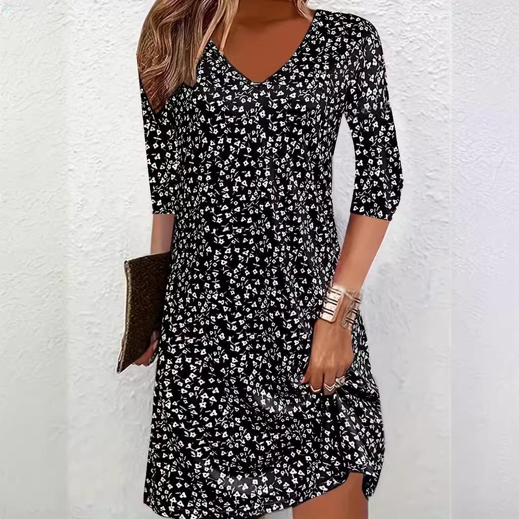 GMXIA Женские летние платья с мелким цветочным принтом и средними рукавами