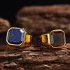 Элегантные эллиптические кольца из нержавеющей стали 316L с натуральными камнями - Лазурит - Ювелирные изделия ручной работы