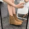 2024 Fashion Casual Rivets Mid Calf Flats Retro Fringe Round Toe Boots Flock Women Tassels Short Boots Plus Size