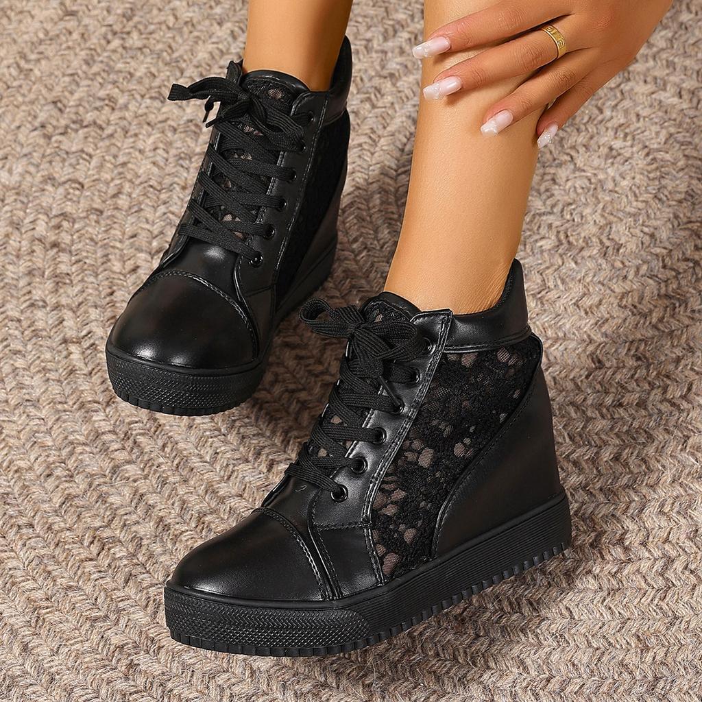 Мода 2025 Новая Женская Повседневная Обувь Платформа Сетка Дышащие Кроссовки Женские Скрытая Увеличенная Обувь До Щиколотки Женские Высокие Повседневные Кроссовки