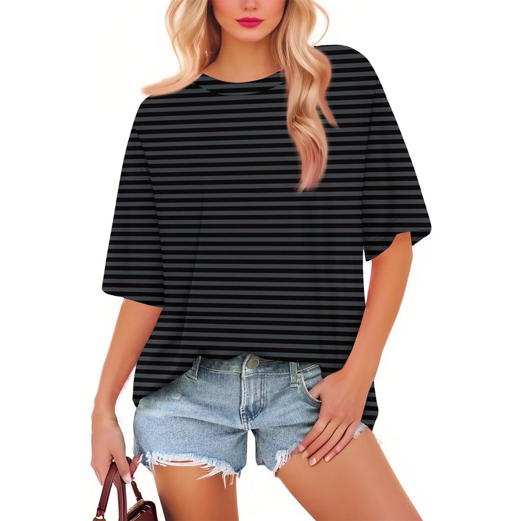 Women's Fashion Casual Gradient Color Loose Round Neck Short Sleeve Trendy Holiday T-shirt Top