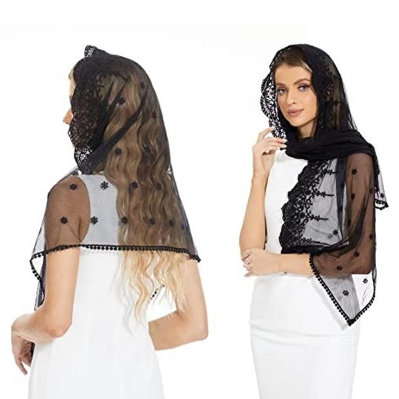 Sheer Lace Turban Headscarf for Women Church Attendance Mantilla Veil Lace Head Covering Shawl Wrap for Worship Service