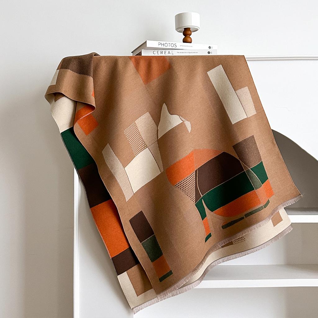 Women'S Trend Premium Temperament Shawl Scarf Imitation Cashmere High Value Design Geometric Printing Shawl