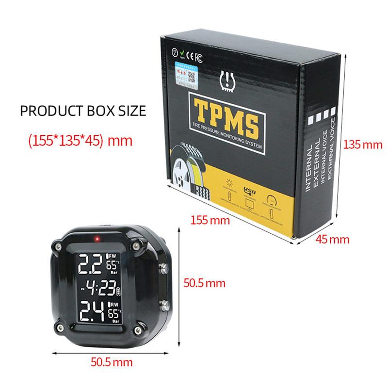 Беспроводная система мониторинга давления в шинах TPMS для мотоцикла, цифровой ЖК-дисплей с 2 внешними датчиками, датчик сигнализации температуры шин