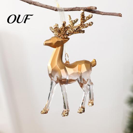 Xmas Tree Decorations with Lanyard 3D Reindeer Christmas Ornament, Glitter Sequins Plastic Elk Hanging Seasonal Party Decoration for Holiday