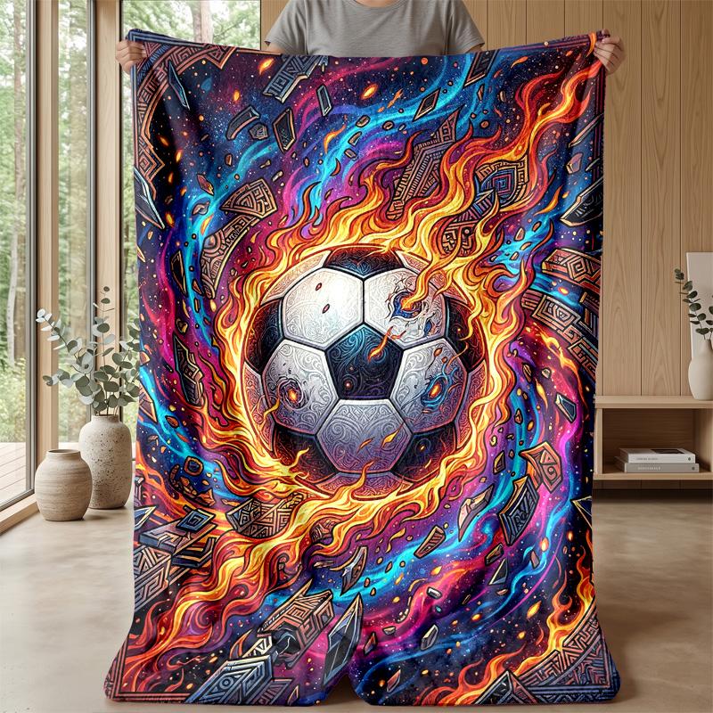 Soccer Ball in Flames Theme blanket Lightweight Warm Flannel Blanket Decorative Throw Blanket for Home Decoration