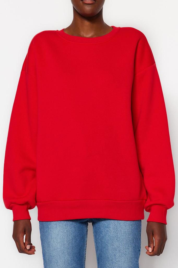 Women's Fashion New Sweatshirt Green Oversize Casual Cut Basic Crew Neck Thick Fleece Knitted Sweatshirt