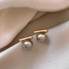 S925 Silver Needle French Gray Pearl Metal Stud Earrings - Retro Simple Style