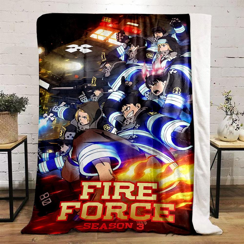 Energetic firefighters in action with glowing blue bands and flames. for all seasons blanket lunch break throw gift