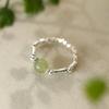 925 Silver Natural Hetian Jade Ring Niche Beaded Small Pieces of Silver Ring Female Light Luxury Stacked Retro National Style Personality