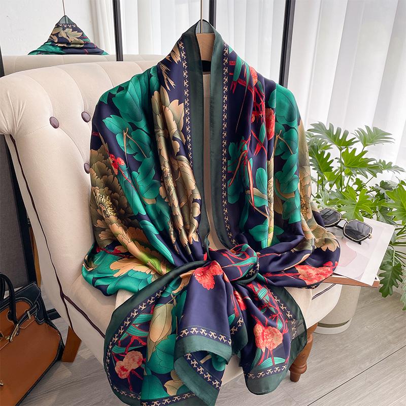 Autumn Scarf Women's Luxury Design Scarf Silk Smooth Scarf Soft Muslim Headband Shawl Beach 90x180cm