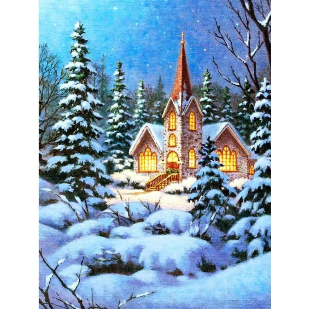 Алмазная живопись Art Full Drill Снежный дом Алмазная картина Ручная работа Снежный день Diy Алмазная мозаика Картина Украшение дома Рождественский подарок
