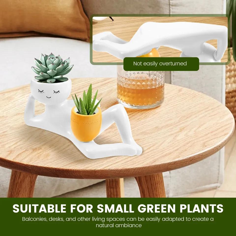 Lazy Guy Resin Funny Planter Pot with Drainage Holes Desktop Creative Crafts Ornaments Garden Greenery Vase Container