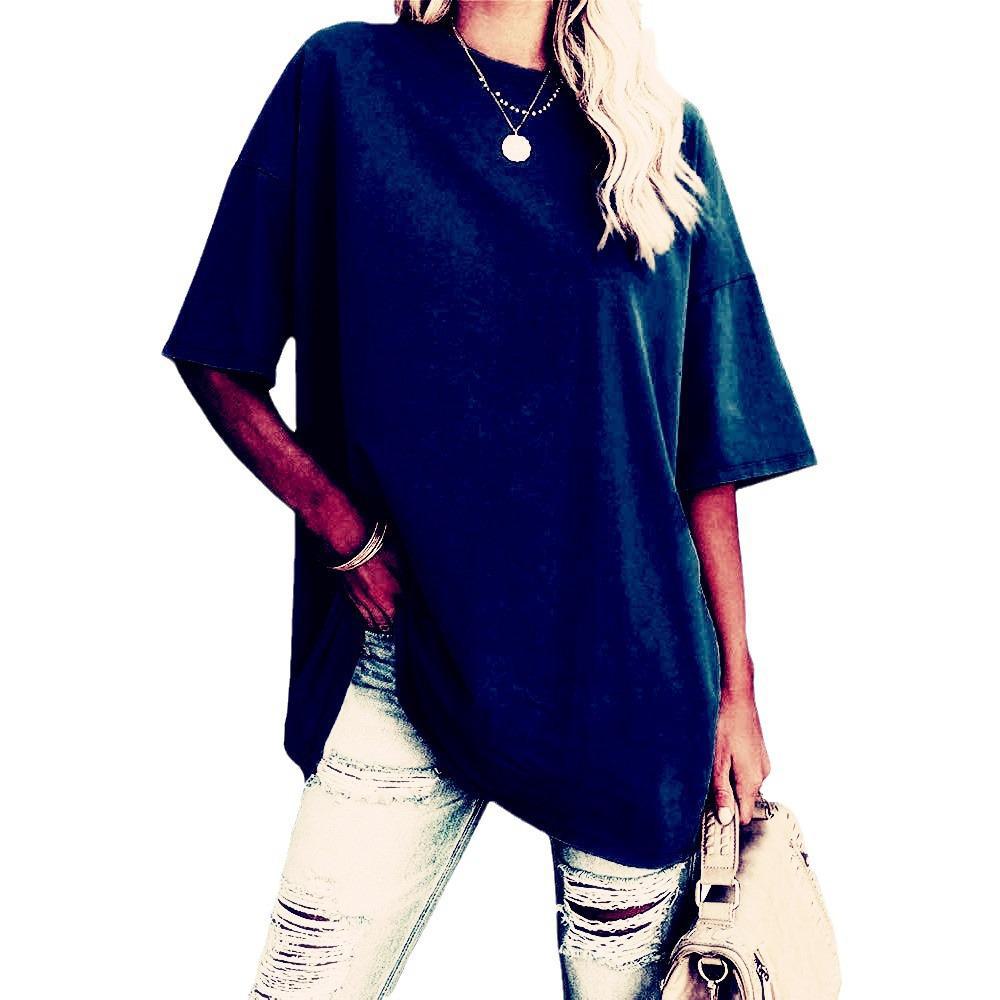 New 2024 European and American Loose Solid Color T-Shirt