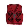 Gothic Knit Sweater Vest Skull Argyle Print Pattern Knitwear V-neck Pullover Fashion Jumper Top Women Halloween Streetwear