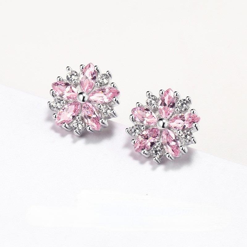 Sace Gems Copper Alloy Cherry Blossom Earrings Female Fashion Pink Crystal Earrings Simple and Sweet Ornaments