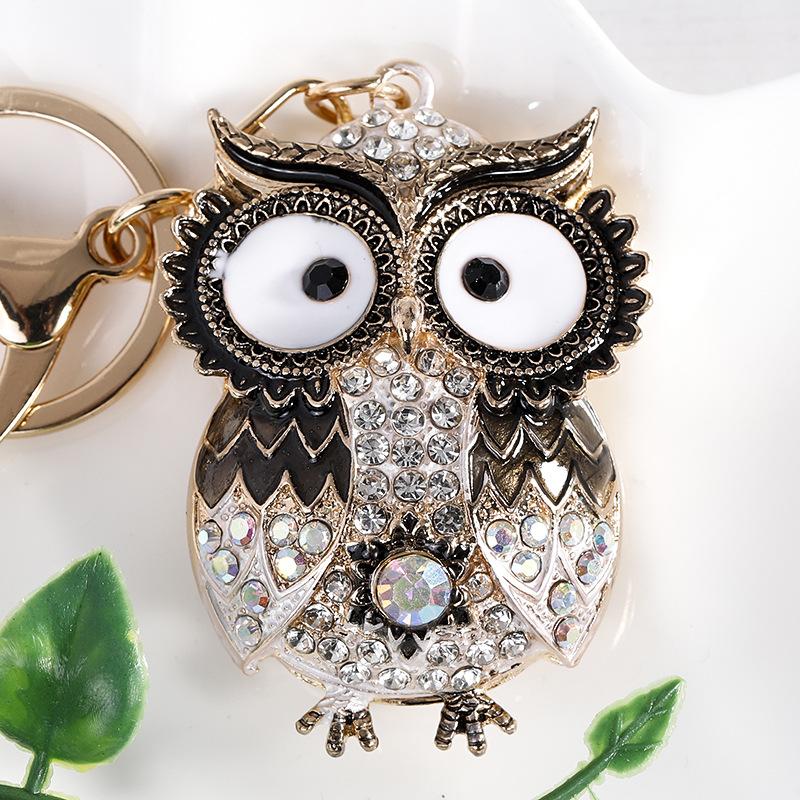 New Creative Animals Cute Owl Key Chain Metal Diamonds Fashion Keychains Men's Women's Handmade Jewelry Gift Keyring Bag Charms