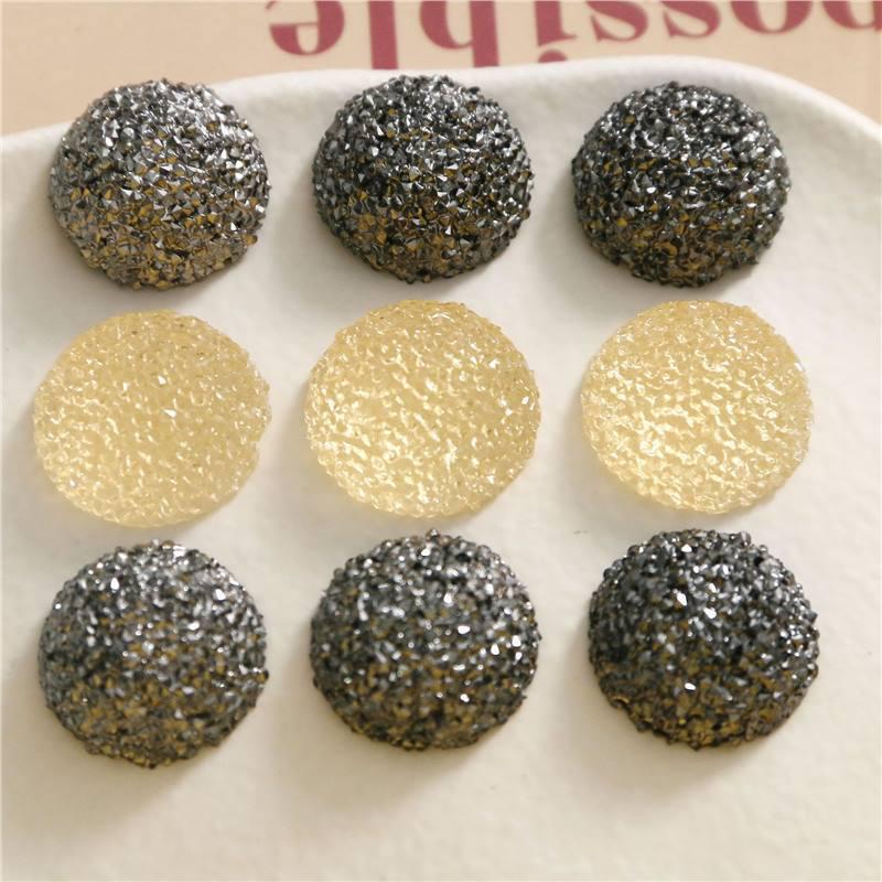 Lux Black Silver Rhinestone Resin Accessories: Half-Round DIY Earring, Hair Clip, Phone Case Material.