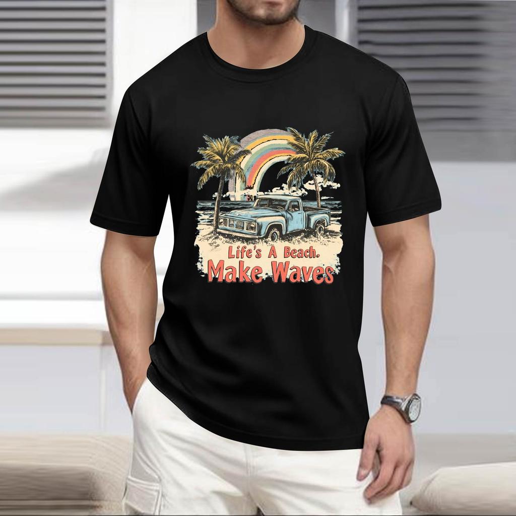 Мужская рубашка с воротником-стойкой и коротким рукавом, свободная рубашка для отдыха и отдыха, мужская