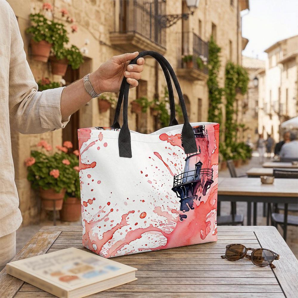 Watercolor Lighthouse Pattern Women Tote Bag Fashion Casual Large Capacity Daily Outdoor Handbag