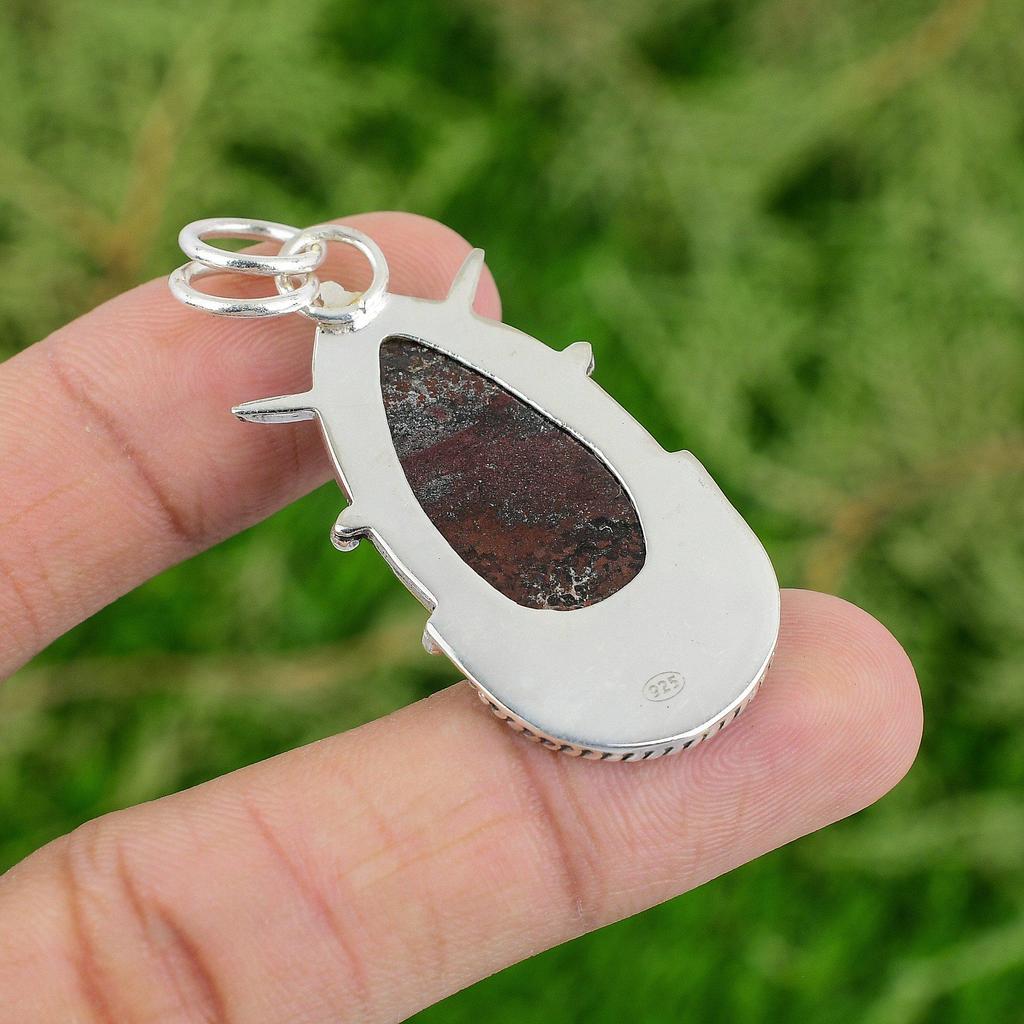 Daughters Day Deal Sterling Silver Pear Dragon Bloodstone Gemstone Bezel Pendant