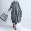 Retro Solid Color Lantern Skirt, High Neck Style Long Dress, Cotton and Linen Sewn Long Sleeve Dress