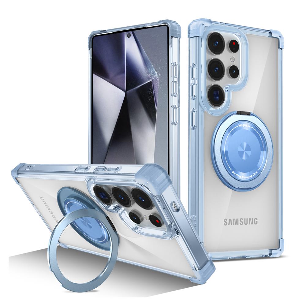 KEYSION Прозрачный чехол для MagSafe для Samsung Galaxy S25 Ultra 5G 360° Магнитное кольцо-подставка Беспроводная зарядка Прозрачный чехол для телефона