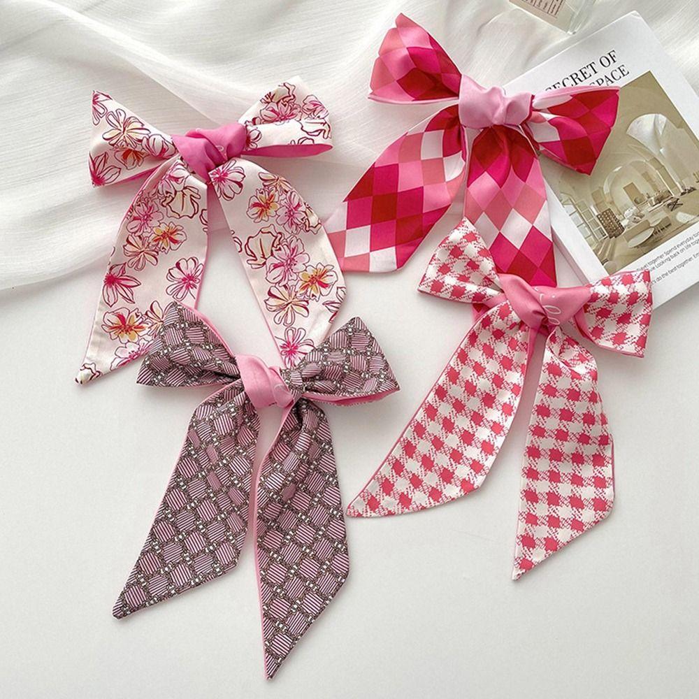 Pink Long Scarf Flower Printed Scarf All-match Silk Scarf Female